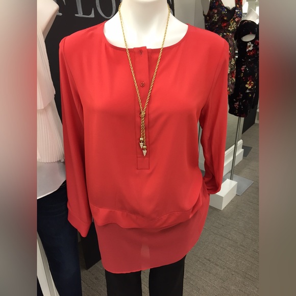 Violet silk blouse tunic shirttail hem hi lo button front - Picture 1 of 9